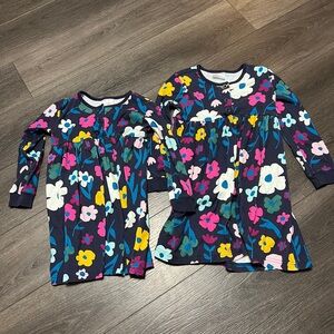 Hanna Andersson girls navy floral dresses. Matching sibling Sz 5 / Sz 6-7. NWOT